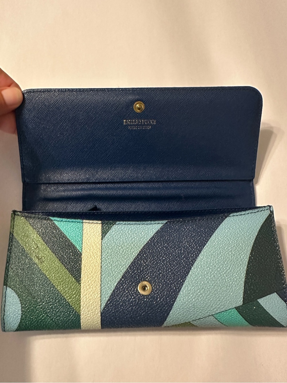 Emilio Pucci Continental Blue & Teal Patterned Long Wallet - Snap Closure - Picture 3 of 16
